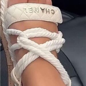 Chanel Quilted White Rope Sandals